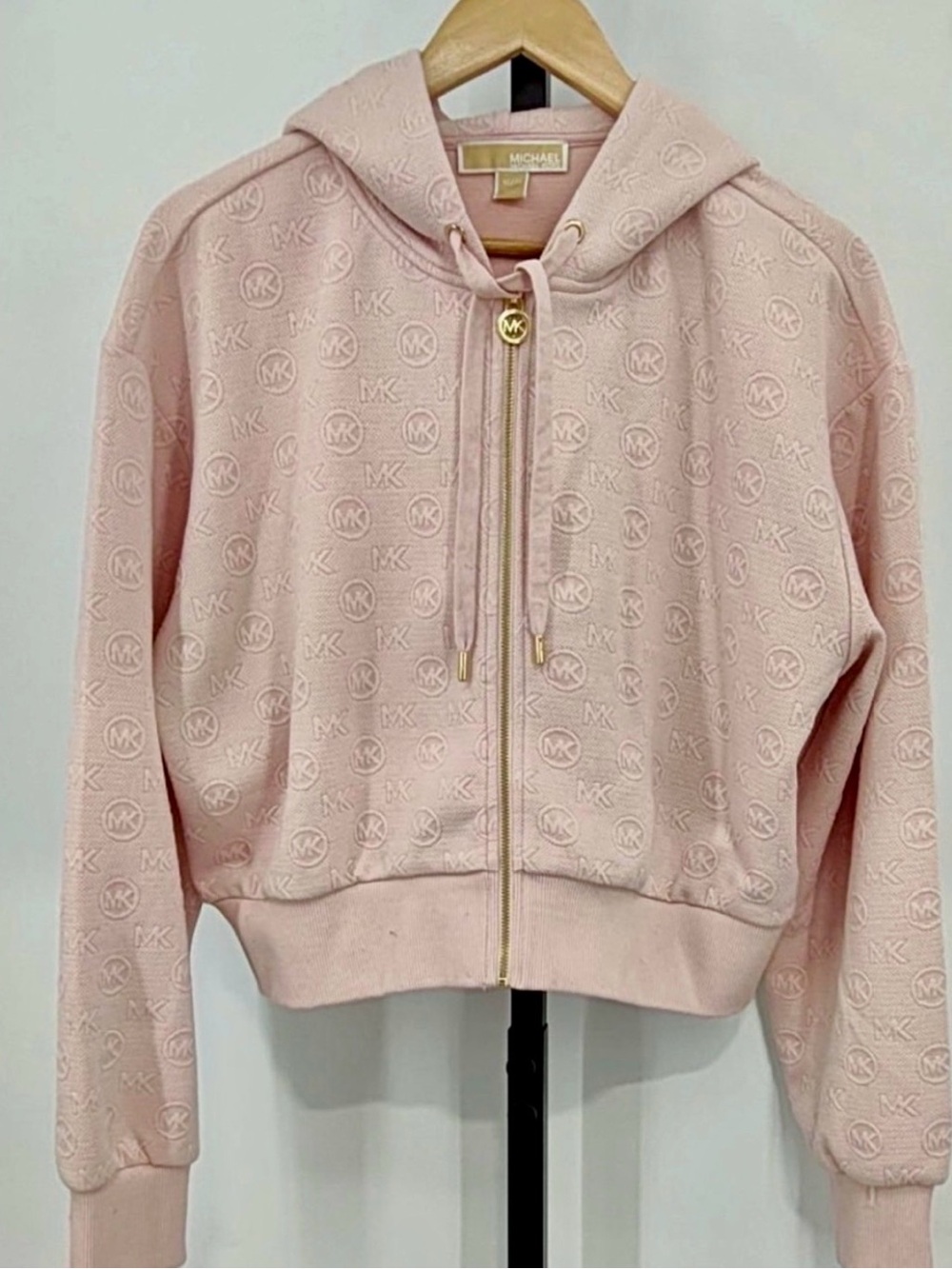 Michael Kors Blush Pink Jacquard logo Zip Hoodie and pants with Embossed Logo
